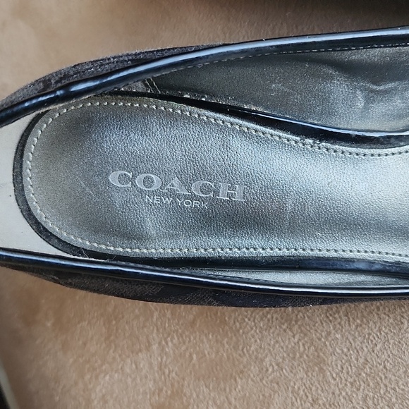 Coach! Black Poala open Calf peep toe wedge monogram logo size 6.5 - Picture 11 of 14